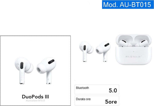 Auricolari Bluetooth Cuffie Duo Pods Iii Bt5.0 Senza Fili Smartphone Au-bt015 Elettronica/Cuffie auricolari e accessori/Cuffie/Cuffie In-Ear Trade Shop italia - Napoli, Commerciovirtuoso.it