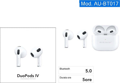 Auricolari Bluetooth Stereo Senza Fili Bt5.0 Duopods Iv Per Smartphone Au-bt017 Elettronica/Cuffie auricolari e accessori/Cuffie/Cuffie In-Ear Trade Shop italia - Napoli, Commerciovirtuoso.it