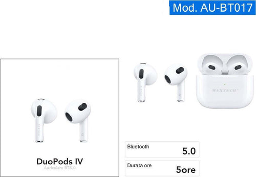 Auricolari Bluetooth Stereo Senza Fili Bt5.0 Duopods Iv Per Smartphone Au-bt017 Elettronica/Cuffie auricolari e accessori/Cuffie/Cuffie In-Ear Trade Shop italia - Napoli, Commerciovirtuoso.it