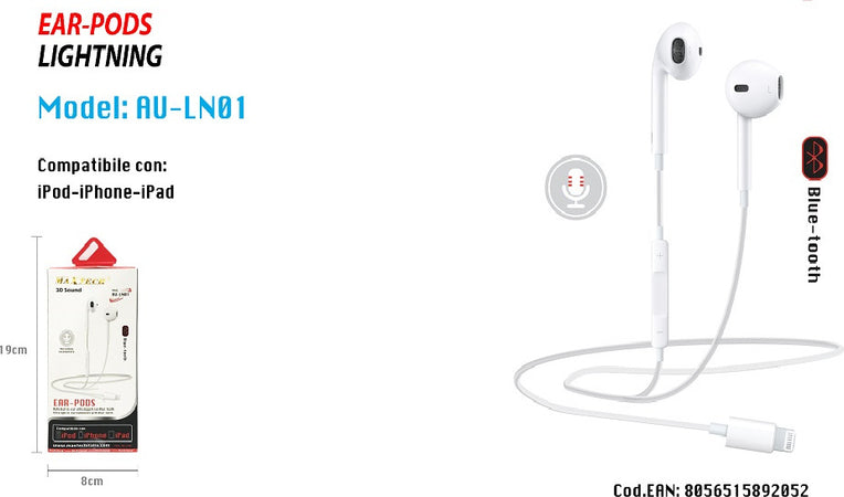 Auricolari Cuffie Con Connettore Lightning Per Iphone Ipad Ipod Maxtech Au-ln01 Cuffie e Auricolari Trade Shop italia - Napoli, Commerciovirtuoso.it