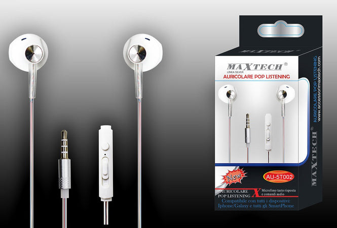 Auricolari Cuffie Con Microfono Per Cellulari Smartphone Jack Maxtech Au-5t002 Cuffie e Auricolari Trade Shop italia - Napoli, Commerciovirtuoso.it