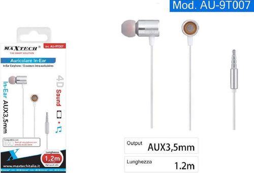 Auricolari Cuffie In-ear Cavo 1,2 Metri Connettore Aux 3,5mm Smartphone Au-9t007 Elettronica e telefonia > Telefonia Fissa e Mobile > Accessori Smartphone > Cuffie e Auricolari Trade Shop italia - Napoli, Commerciovirtuoso.it