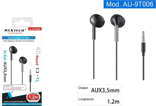 Auricolari Cuffie In-ear Connettore Aux 3,5mm Cavo Da 1,2 Mt Smartphone Au-9t006 Elettronica e telefonia > Telefonia Fissa e Mobile > Accessori Smartphone > Cuffie e Auricolari Trade Shop italia - Napoli, Commerciovirtuoso.it