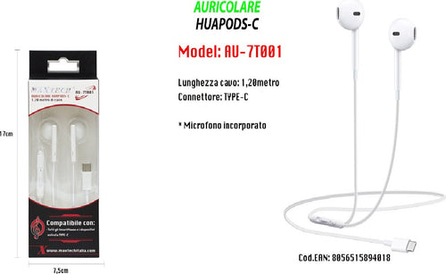 Auricolari Huapods-c Cuffie Per Smartphone Type-c Con Microfono Maxtech Au-7t001 Cuffie e Auricolari Trade Shop italia - Napoli, Commerciovirtuoso.it