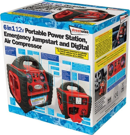 AVVIATORE DI EMERGENZA JUMPSTART PER AUTO CON COMPRESSORE MULTIFUNZIONE 6IN1 12V  Trade Shop italia - Napoli, Commerciovirtuoso.it