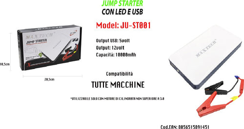 Avviatore Portatile Compatto Jump Starter Con Led Usb 10000mah Maxtech Ju-st001 Auto e Moto/Accessori per auto/Accessori di emergenza/Avviatori di emergenza Trade Shop italia - Napoli, Commerciovirtuoso.it
