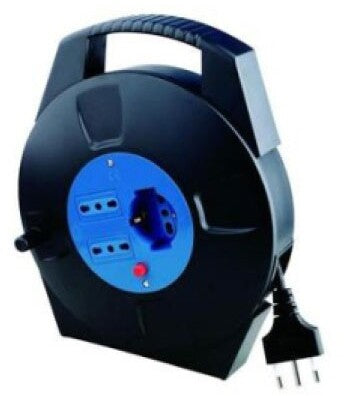 Avvolgicavo con sblocco mt. 10 con 2 prese bivalenti+1schuko+sblocco