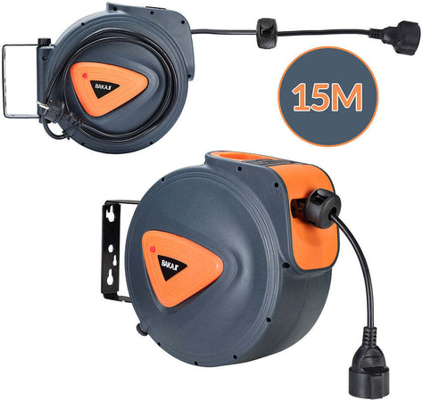 Avvolgicavo Elettrico con Cavo 15mt Prolunga Shucko Avvolgitubo Fissaggio Muro