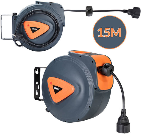 Avvolgicavo Elettrico con Cavo 15mt Prolunga Shucko Avvolgitubo Fissaggio Muro