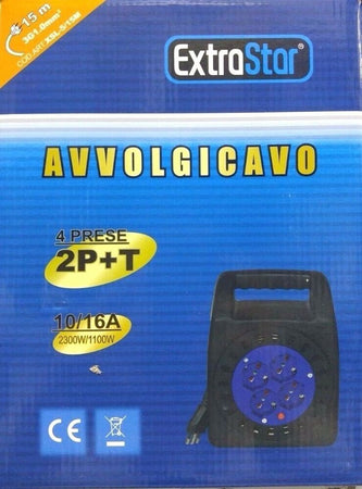 Avvolgicavo Elettrico Prolunga Corrente Avvolgi Cavo 15 Metri 4 Prese Schuko 2p Fai da te/Materiale elettrico/Prolunghe Trade Shop italia - Napoli, Commerciovirtuoso.it