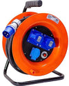 Avvolgicavo industriale IP44 - 2 prese CEE, 1 presa Schuko - 30 metri 220V - Cavo in Neoprene H07Rn-f