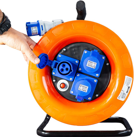 Avvolgicavo industriale IP44 - 3 prese CEE - 30 metri 220V Cavo in Neoprene H07rn-f