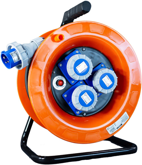 Avvolgicavo industriale IP67 - 3 prese CEE - 30 metri 220V Cavo in Neoprene H07rn-f