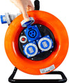 Avvolgicavo industriale IP67 - 3 prese CEE - 30 metri 220V Cavo in Neoprene H07rn-f