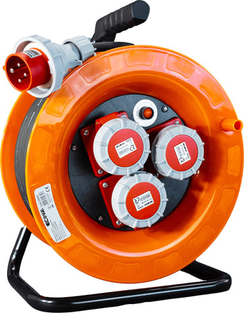 Avvolgicavo industriale IP67 - 3 prese CEE 4 POLI 16A - 30 metri 400V - Cavo in Neoprene H07rn-f