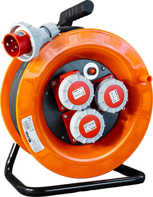 Avvolgicavo industriale IP67 - 3 prese CEE 4 POLI 16A - 30 metri 400V - Cavo in Neoprene H07rn-f