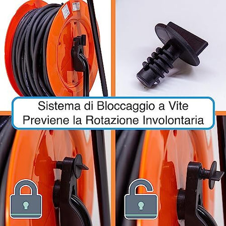 Avvolgicavo industriale IP67 - 3 prese CEE 4 POLI 16A - 30 metri 400V - Cavo in Neoprene H07rn-f