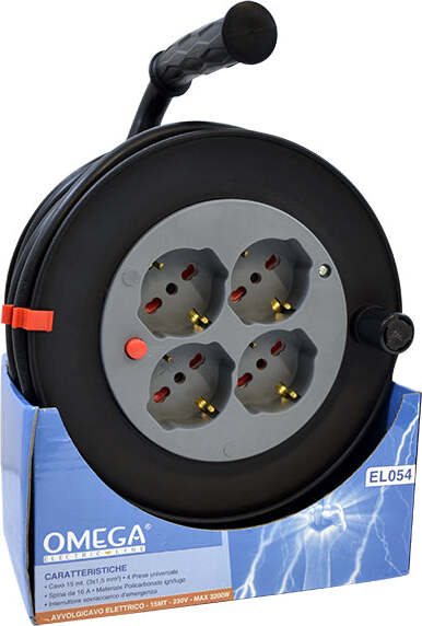 Avvolgicavo Spina 16A, Cavo 3Gx1,5Mm, Lunghezza 15 Metri, 4 Prese Universali, 1 Interruttore Di Sicurezza, Spinotti Attivi Imq Fai da te/Materiale elettrico/Multiprese Non solo alimenti - Albano Laziale, Commerciovirtuoso.it