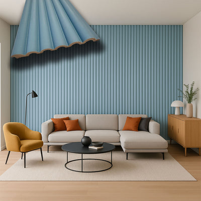 Asta intera 12x154x2800mm di Rivestimento Polimeri Boiserie cannettato Lamelli tondi eff. Touch SOFT AZURE