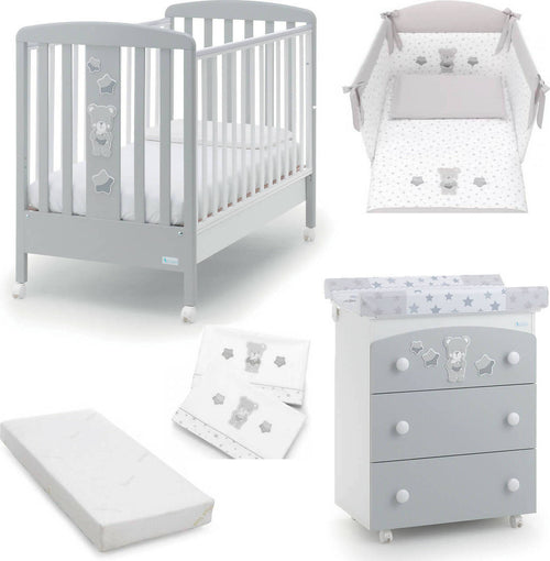 Azzurra Design Lettino Neonati Nice + Fasciatoio Bagnetto Vaschetta Anatomica + Completo Lettino Piumone + Lenzuolo + Materasso Casa e cucina/Arredamento/Cameretta bambini/Lettini per neonati e bambini/Lettini con sbarre Mondo Bimbo - Bagnara Calabra, Commerciovirtuoso.it