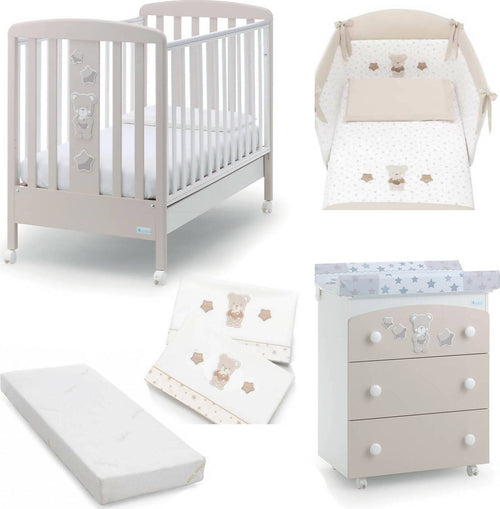 Azzurra Design Lettino Neonati Nice + Fasciatoio Bagnetto Vaschetta Anatomica + Completo Lettino Piumone + Lenzuolo + Materasso Casa e cucina/Arredamento/Cameretta bambini/Lettini per neonati e bambini/Lettini con sbarre Mondo Bimbo - Bagnara Calabra, Commerciovirtuoso.it