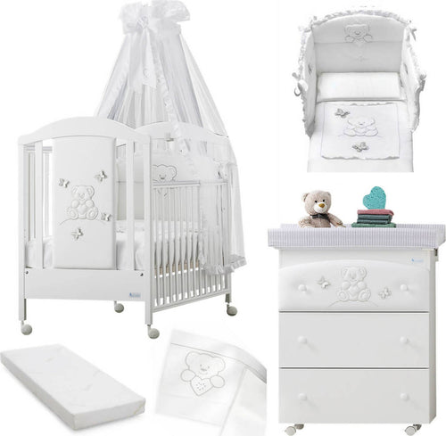 Azzurra Design Lettino Neonati Sophia + Fasciatoio Bagnetto Vaschetta Anatomica + Completo Lettino Piumone + Lenzuolo + Velo Con Asta + Materasso Casa e cucina/Arredamento/Cameretta bambini/Lettini per neonati e bambini/Lettini con sbarre Mondo Bimbo - Bagnara Calabra, Commerciovirtuoso.it