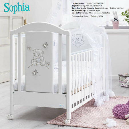 Azzurra Design Lettino Neonati Sophia + Fasciatoio Bagnetto Vaschetta Anatomica + Completo Lettino Piumone + Lenzuolo + Velo Con Asta + Materasso Casa e cucina/Arredamento/Cameretta bambini/Lettini per neonati e bambini/Lettini con sbarre Mondo Bimbo - Bagnara Calabra, Commerciovirtuoso.it