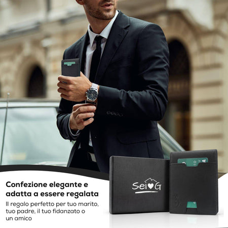 SEI G Portafoglio nero uomo portacarte blocco RFID