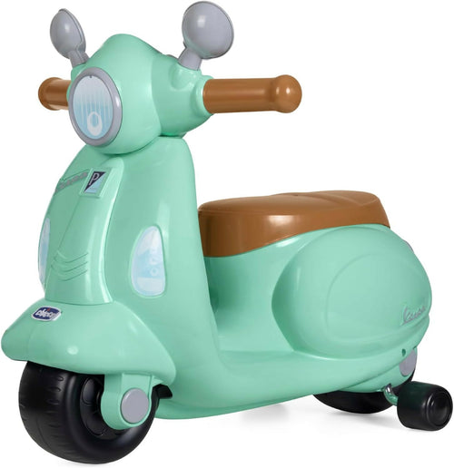 CHICCO Vespa - modello Bambini Primavera colore VERDE ACQUA, Moto Giocattolo Cavalcabile con Pannello Elettronico, Luci e Suoni, Ruote di Supporto Rimuovibili, Max 25 Kg - Giochi per Bambini 1-3 Anni