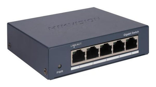 HIKVISION SWITCH 5 PORT GIGABIT UNMANAGED SWITCH 5 GIGABIT RJ45 PORTS, DESKTOP STEEL CASE UNMANAGED
