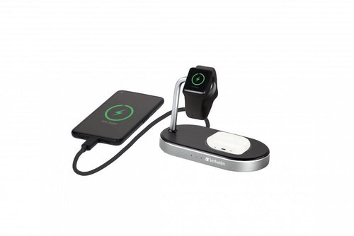 Verbatim WCS-02 Universale Nero USB Carica wireless Ricarica rapida Interno (WCS-02 Aluminium 3-in-1 Qi MFi Wireless + Apple Watch + QC 3)