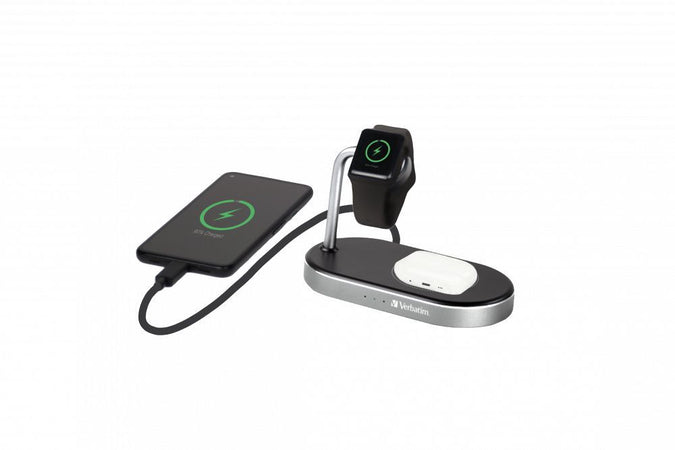 Verbatim WCS-02 Universale Nero USB Carica wireless Ricarica rapida Interno (WCS-02 Aluminium 3-in-1 Qi MFi Wireless + Apple Watch + QC 3)