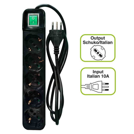 Tecnoware Multipresa 5 Posti Schuko/ita 10a Nero Spina Ita Fmp5iig