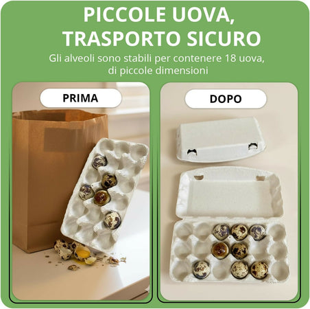 50x Confezioni da 18 Uova di Quaglia In Cartone Con Coperchio Portauova da Materiale Riciclato