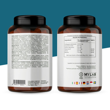 Collagene bioactive verisol® 2500 mg + acido ialuronico + coenzima q10 - integratore pelle, capelli e ossa con biotina, zinco e vitamina c - 120 compresse, nutracle
