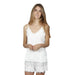 Baby Doll Admas 50925: completo top e culotte donna in tessuto morbido, colore avorio, stile elegante e raffinato.