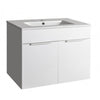 Mobile bagno sospeso con lavabo in ceramica bianco lucido e cemento h 58 cm con 2 ante in legno