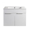 Mobile bagno sospeso con lavabo in ceramica bianco lucido e cemento h 58 cm con 2 ante in legno