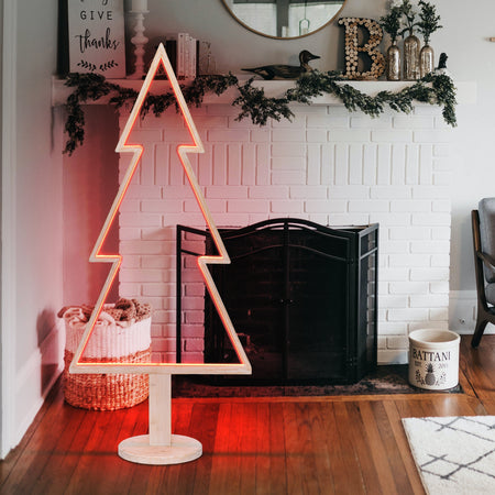 Abete triangolare luminoso con led multicolor e base in legno decorazione natalizia