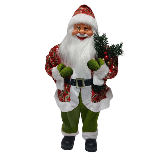 Statuetta decorativa Babbo Natale con pailettes colore rosso decorazione natalizia 60 cm