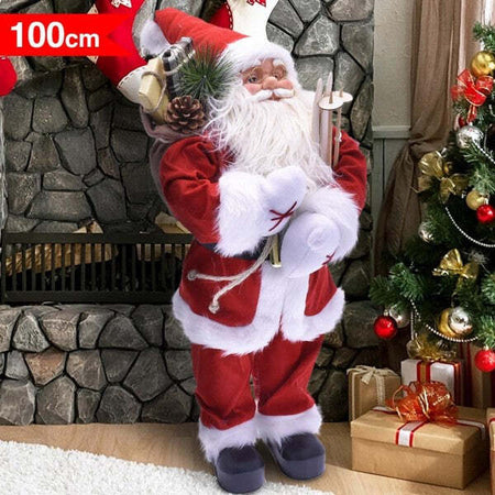 Babbo-Natale-Classico-100cm-In-Plastica-Vestiti-In-Tessuto-Decorazione-Natalizia