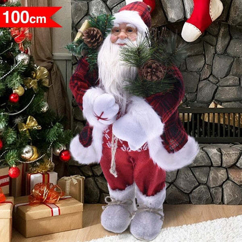 Babbo-Natale-Elegante-100cm-In-Plastica-Vestiti-In-Tessuto-Decorazione-Natalizia