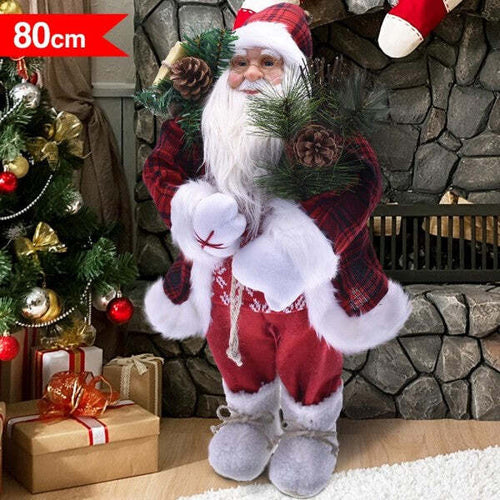 Babbo-Natale-Elegante-80cm-In-Plastica-Vestiti-In-Tessuto-Decorazione-Natalizia