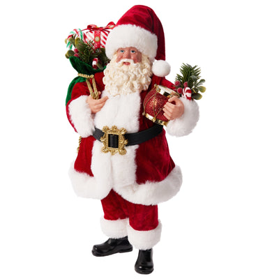 Babbo Natale decorativo in tessuto colore rosso con regali per decorazioni natalizie h 38 cm