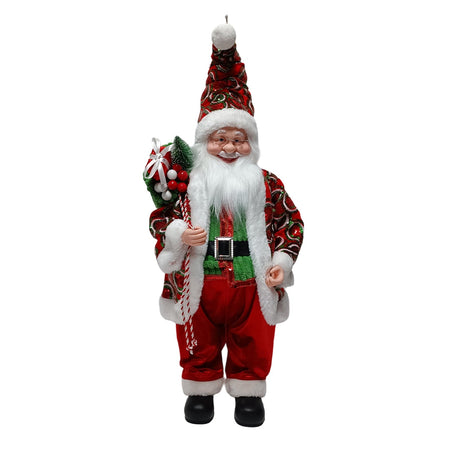 Babbo Natale con pailettes colore rosso e verde e carillon decorazione natalizia 75 cm
