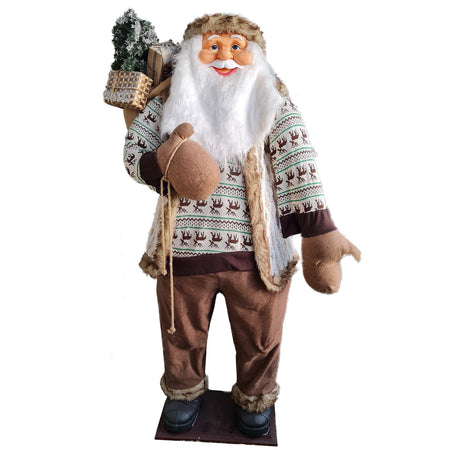 Pupazzo Babbo Natale altezza reale con Pelliccia Beige Decorazione Natalizia h 180 cm