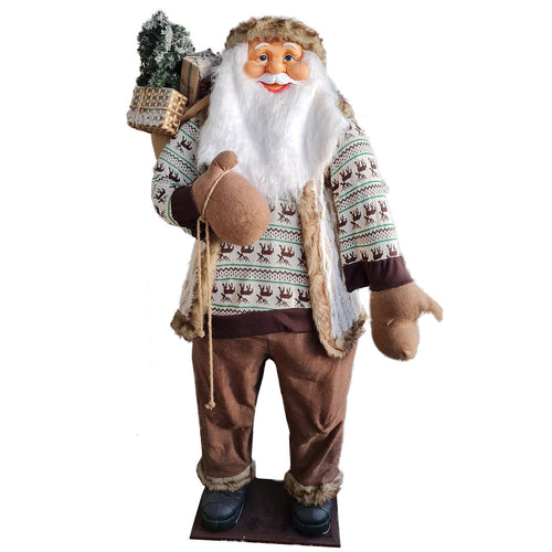 Pupazzo Babbo Natale altezza reale con Pelliccia Beige Decorazione Natalizia h 180 cm