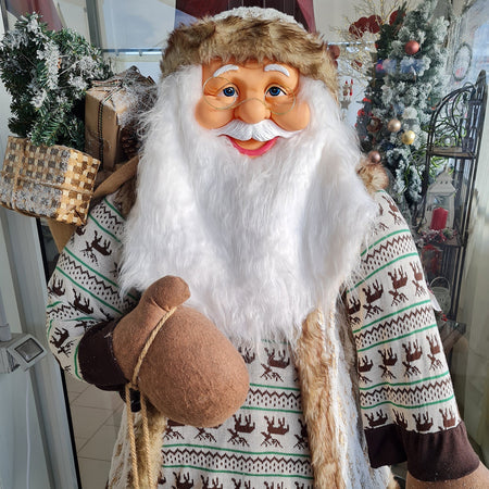 Pupazzo Babbo Natale altezza reale con Pelliccia Beige Decorazione Natalizia h 180 cm