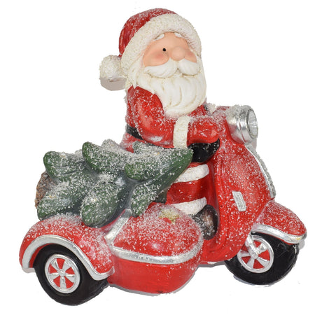 Babbo Natale con led su vespa colori natalizi in poli-resina h 40 cm