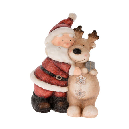 Statua Natalizia Babbo natale con renna in poliresina decorazione con led h 40 cm